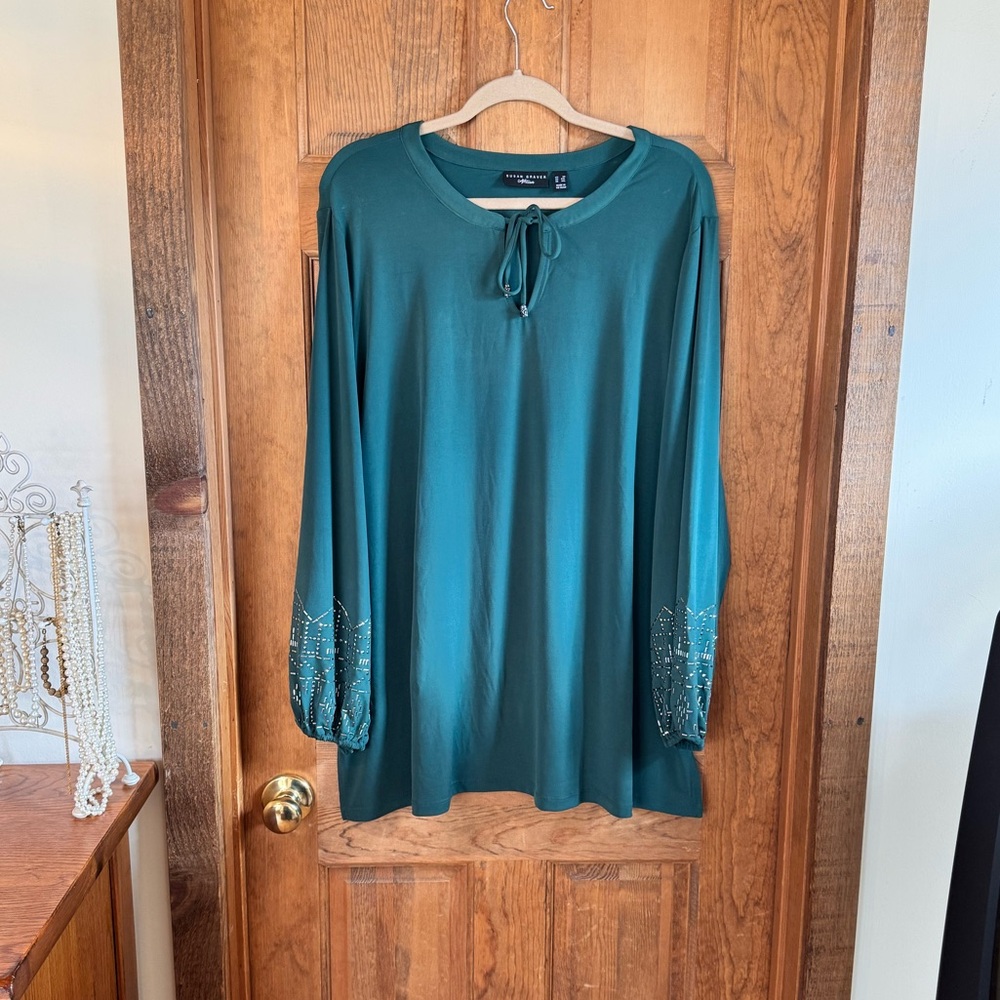 Susan Graver Artisan Liquid Knit Blouson Sleeve Tunic with Embellishments